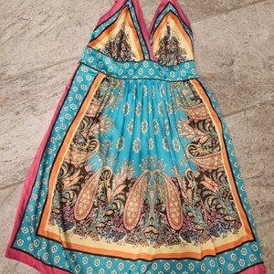 Colorprint Dress Empire Waist with Tie Size 4